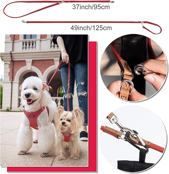 Puppytie No Pull Small Dog Harness with Multifunction Dog Leash,Lightweight Soft Adjustable No Choke Escape Proof Pet Harness Vest Pet Harness Vest,Suede Bow red,S