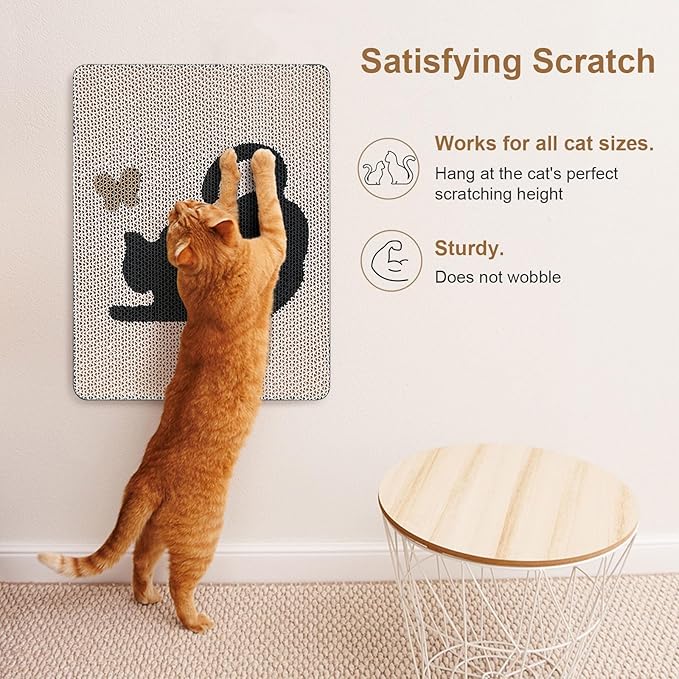 Ownpets Wall Cat Scratcher, Cute Vertical Cat Scratching Board, Wall Mounted Cat Scratch Pad for Wall, Glass, Wood, and Tile, Furniture Protector