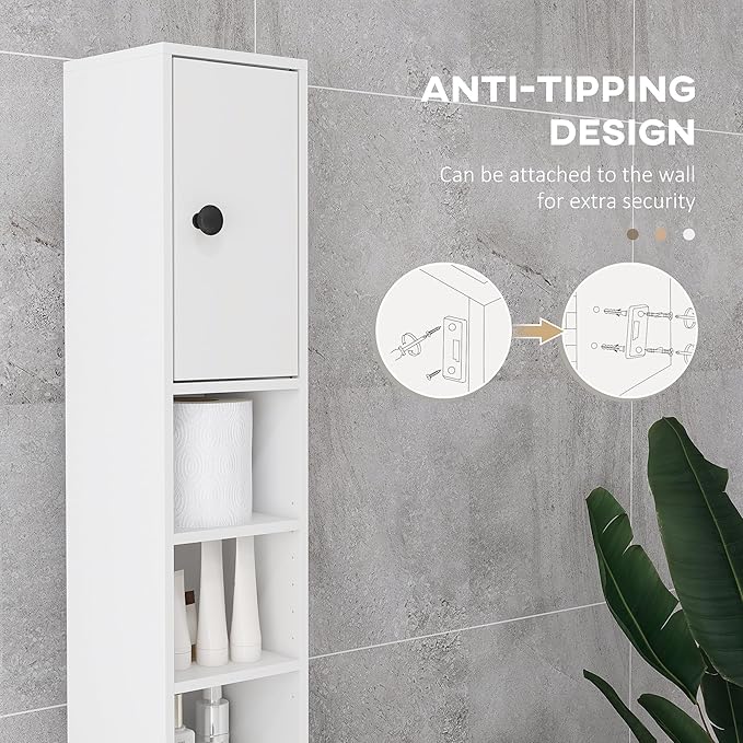 kleankin 71" Tall Bathroom Storage Cabinet, Narrow Freestanding Toilet Paper Cabinet with Open Shelves, 2 Door Cabinets, Adjustable Shelves for Kitchen, Hallway, Living Room, White