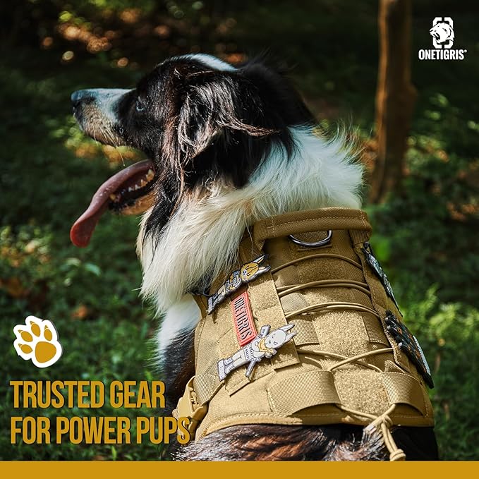 OneTigris Tactical Dog Harness Vest with Handle, Military Dog Harness for Large Medium Dogs,FIRE Watcher 2.0 No-Pull Service Dog Vest,Adjustable Dog Vest Harness for Walking Hiking Training(XL,Brown)