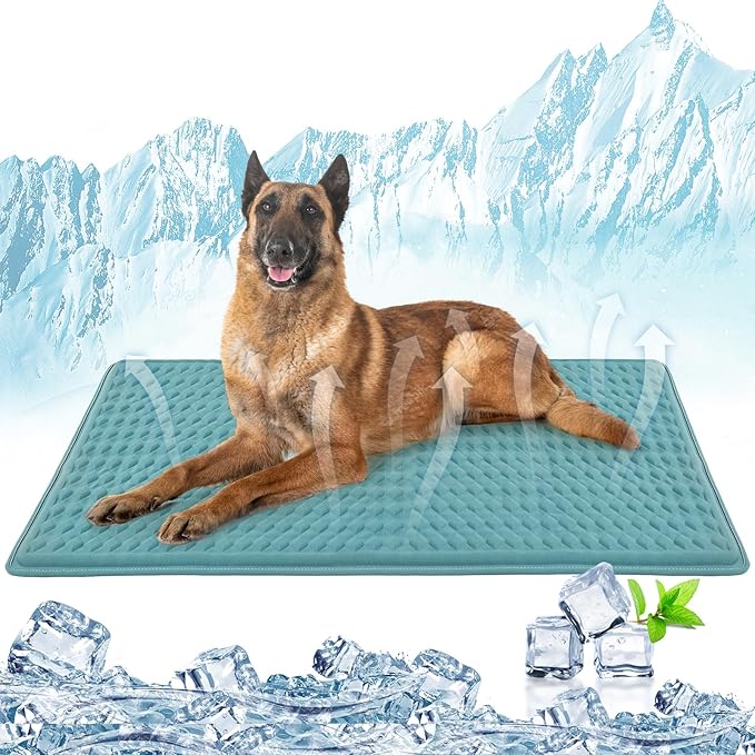 Large Dog Cooling Mat 45x23 in,Ice Breathable Fabric, Solid Silicone Honeycomb Heat Dissipation Structure, Long-Lasting Coolness Cooling Mat for Dogs(Q-Max>0.5) Washable& Non-Toxic