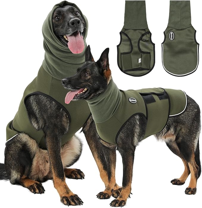 Dog Anxiety Vest with Hood, Skin-Friendly Thunder Jacket for Dogs, All-in-One Dog Calming Shirt with Hood for Thunder, Fireworks, Separation - Keep Pet Calm Without Medicine, Army Green, M