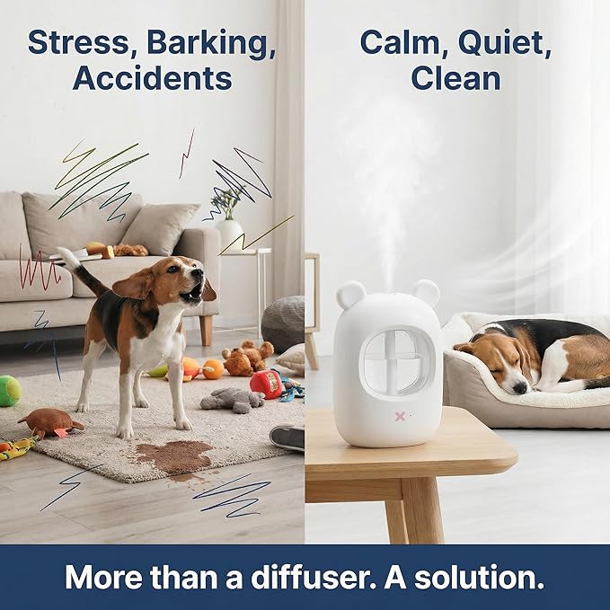 Portable Dog Calming Pheromone Diffuser| 30-Day Supply for Anxiety, Barking, Stress & Indoor Urination Relief | Vet-Approved, No Outlet Needed