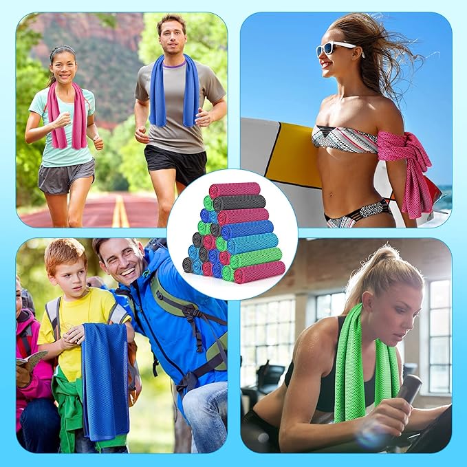 Shellwei 100 Pcs Cooling Towels Bulk 32 x 12 Inch Ice Towel Bulk Cooling Rag for Face and Neck Soft Breathable Microfiber Cloth Chilly Quick Cold for Gym Sport Golf Running Stay Cold (Multicolor)