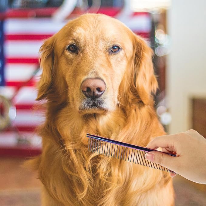 HEMOTON 3pcs Wear-resistant Aluminum Pet Grooming Combs Set with Gold, and Purple for Dog and Cat Dematting, Detangling, and Shedding Control at Home