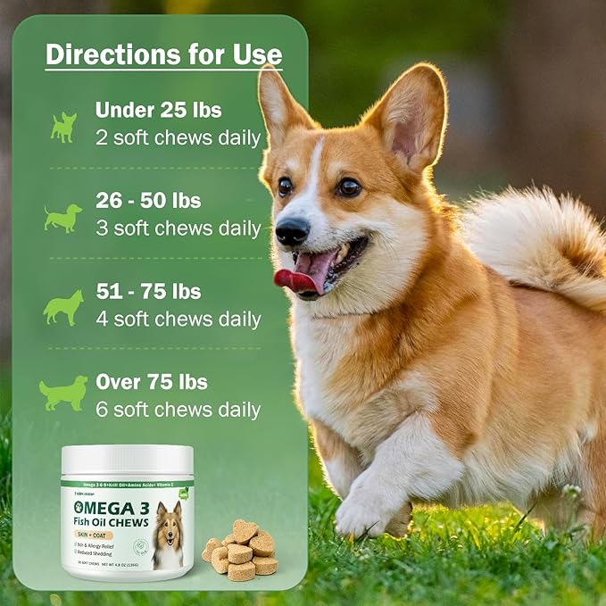 Dog Allergy Relief Chews - Omega 3 Fish Oil Skin and Coat Supplement - Dog Itching & Ears Relief - Reduced Shedding, Seasonal Allergies Dry Skin Itchy Paws Hot Spots Treatment