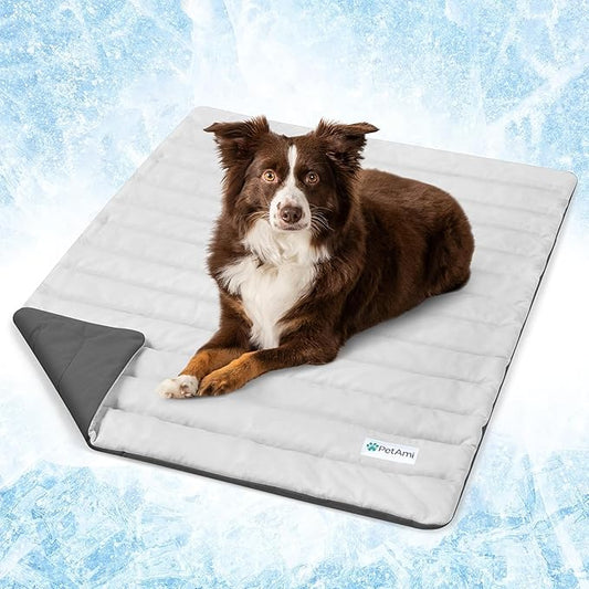 PetAmi Cooling Mat for Dog, Premium Pet Cooling Blanket for Crate Kennel, Indoor Cat Cool Sleeping Pad, Q-MAX Cold Sofa Couch Cover for Summer, Gray/Light Grey, Small (24x32)
