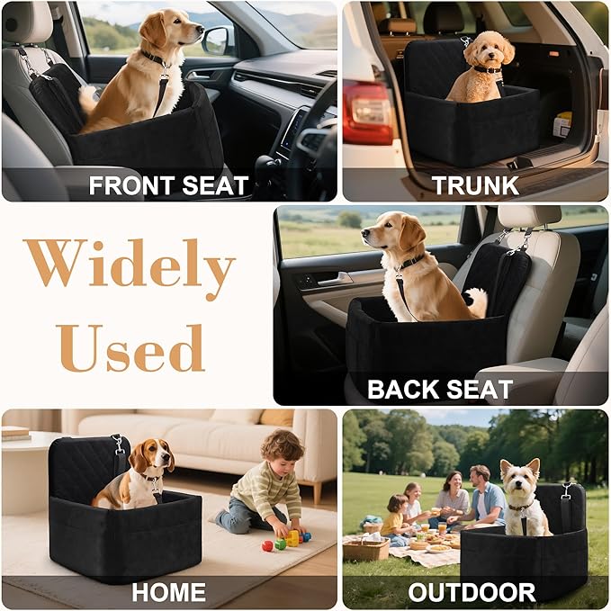 Dog Car Seat for Small/Medium Dogs,Pet Dog Booster Car Seat Puppy 15-35 lbs with Soft 4+2in Detachable Pads Detachable Elevated Cushion and Washable Cover Safety Belt Storage Pockets Easy to Install