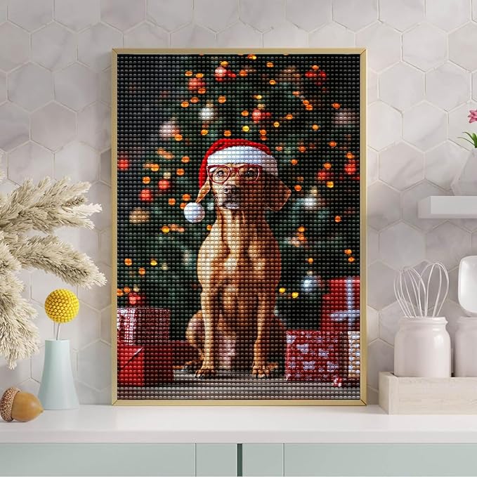 Calm Dog Art Kits for Adults, Christmas 5d DIY Diamond Painting by Numbers Kit for Adults, Full Drill Diamond for Gift Wall Decor Gem Arts 12 * 18Inch