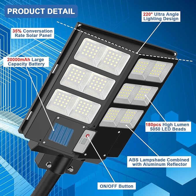 Solar Street Lights Outdoor, 4000W Solar Flood Lights Motion Sensor 450000LM Dusk to Dawn Parking Lot Light 2Pack