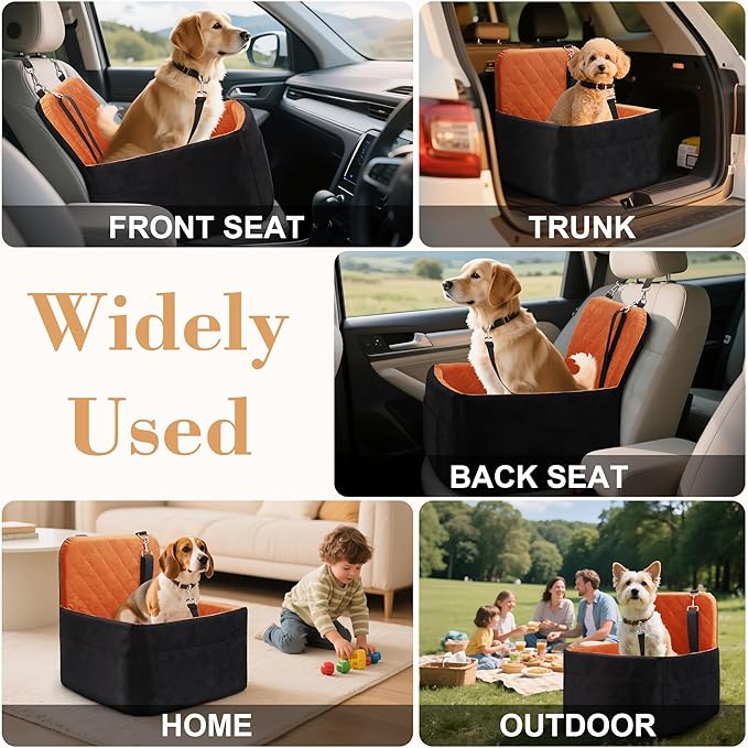 Dog Car Seat for Small/Medium Dogs,Pet Dog Booster Car Seat Puppy 15-35 lbs with Soft 4+2in Detachable Pads Detachable Elevated Cushion and Washable Cover Safety Belts Storage Pockets Easy to Install