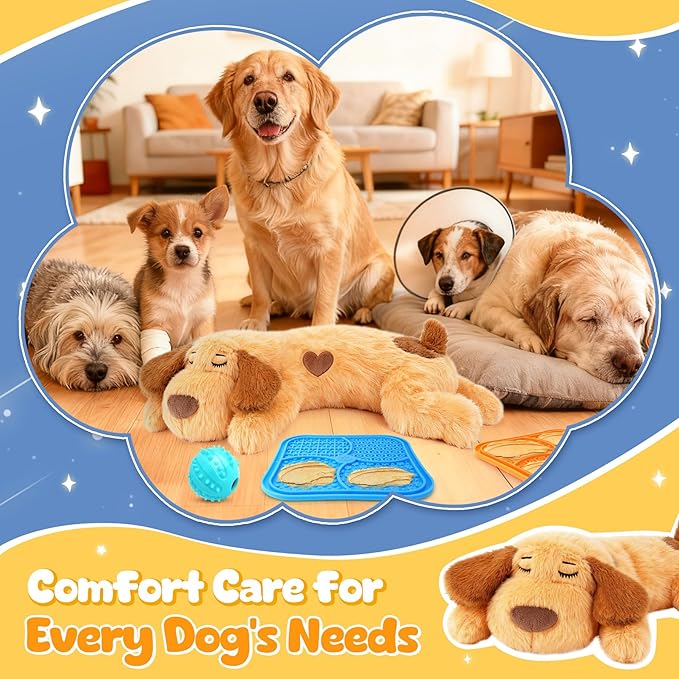Heartbeat Puppy for Dogs, Lick Mats & Treat Ball– All-Round Calming Kit for Anxiety Relief, Sleep Aid & Behavior Training, Puppy Essentials to Keep Them Busy（4 Pcs）
