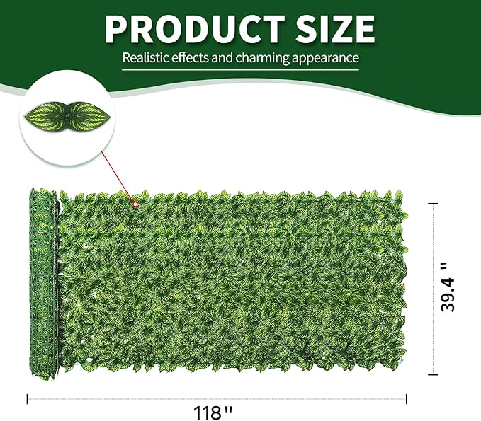 Artificial Ivy Privacy Fence Screen,39.4" X 118" UV-Anti Fake Leaves Plant Vine,Privacy Hedges Wall for Indoor Outdoor Garden Backyard Decor,Color Watermelon Leaves