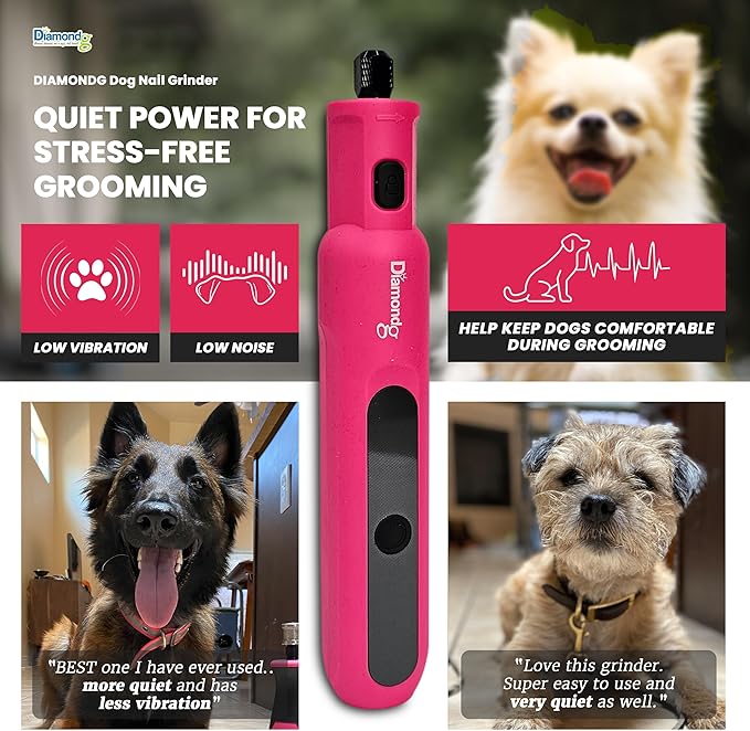 Diamondg Cordless Micro Dog Nail Grinder with Quiet Sound & LED Tip for Large & Small Dogs, 4hrs. Runtime - Electric Dog Nail Trimmer, Heavy Duty Rotary Tool Alternative to Toenail Clippers & Filers