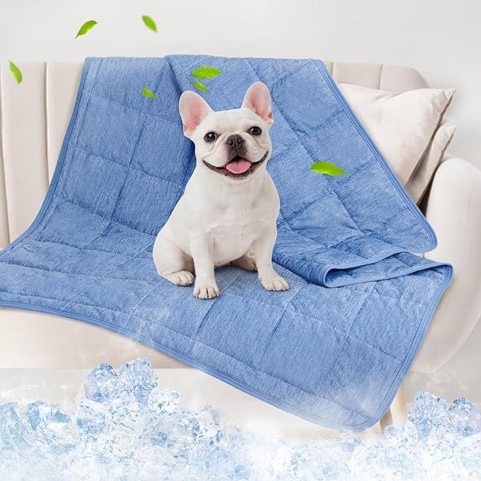 PICK FOR LIFE Cooling Blanket for Dogs, 0.4 Q-MAX Pets Cooling Comforter Throw for Bed Cover, Summer Blanket for Large Dogs Washable, Soft Lightweight Cold Mats for Pet Hot Weather, 30"×40"/Deep Blue
