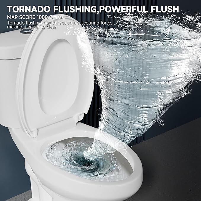 Elongated Tall Toilet 19 Inch for Bathroom 1.1/1.6 GPF Tornado Dual Flush - Two Piece Comfort ADA High Toilet for Seniors, 19 Inch Bowl Height 20 Inch Seat Height, 19" Rough In, White