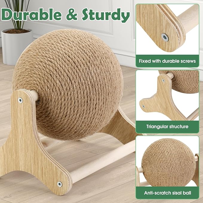 Outamateur Sisal Cat Scratcher Ball Toy with Stable Stand, Interactive Exercise Toy, Sisal Cat Scratching Ball for Small Pet Interactive Exercise and Play