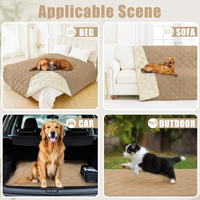 Smiry Waterproof Dog Bed Cover Blanket 82x102, Soft Reversible Pet Blanket, Washable Leakproof Cats Dogs Couch Cover for Sofa, Couch, Furniture, Lattice, Camel/Beige