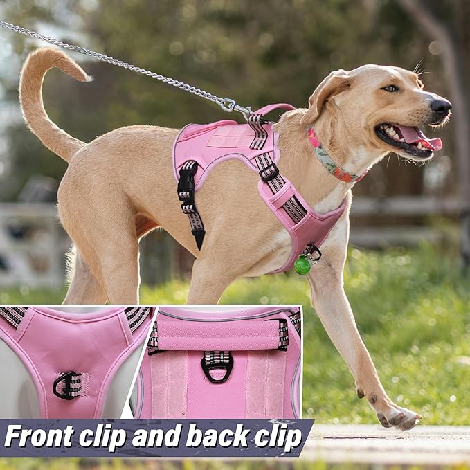 Tactical Dog Harness for Large Dogs, Heavy Duty No Pull Military Service Vest with Control Handle & 4 Patches, Adjustable Reflective Soft Padded Pet Harness for Training Walking Hiking (Brown, S)