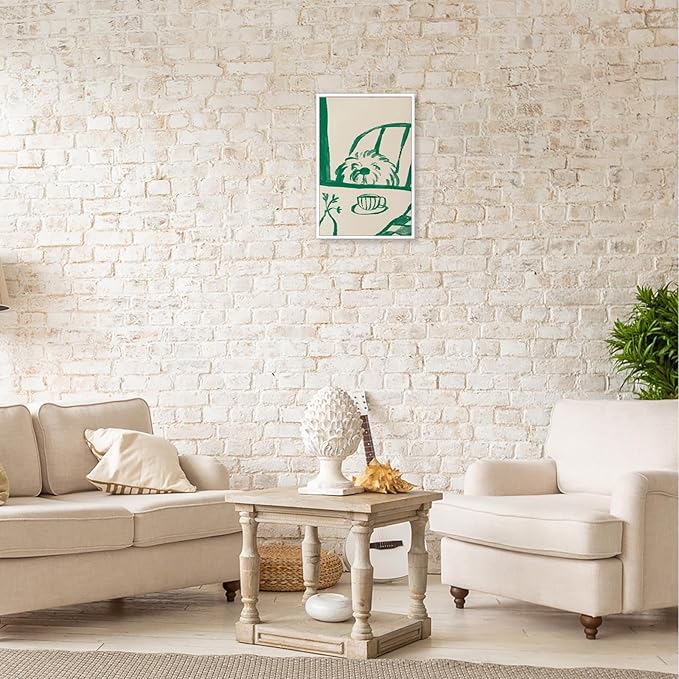 Funny Sneaky Dog Poster Abstract Coffee Breakfast Canvas Wall Art Modern Minimalist Animal Sketch Artwork Prints Painting For Living Room Kitchen Dining Room Wall Decor 24x36in Unframed