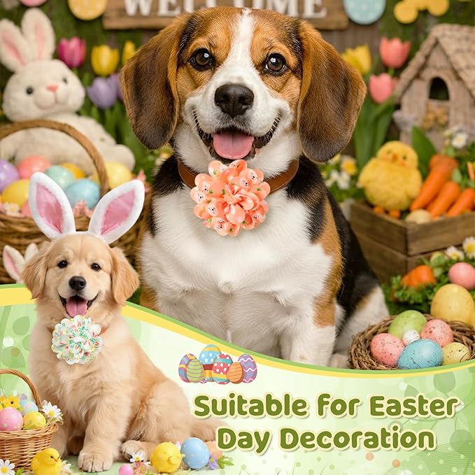 50 Pcs Easter Dog Collar Flowers Bulk Rabbits Chicks Eggs Carrots Flowers for Dog Charms Grooming Accessories Bowtie Flower for Puppy Cat Collar Attachment Embellishment Easter Party Costume