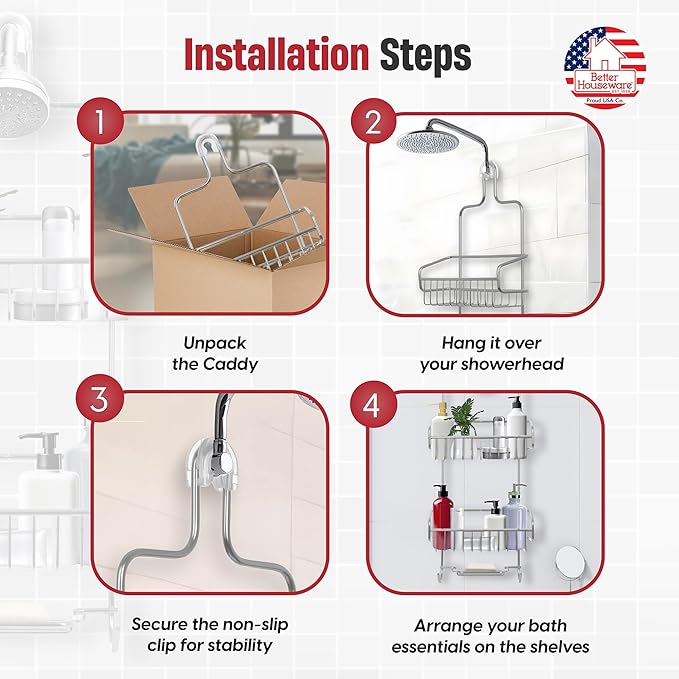 Better Houseware Aluminum Shower Caddy (Silver) + Soap Holder/Saver Set