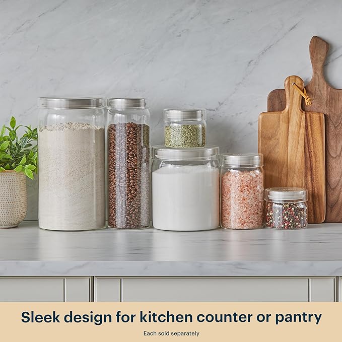 Pyrex 4-Pack Glass Canister Set - Dry Food Storage Containers with Lids for Kitchen and Pantry Organization