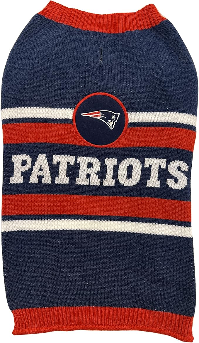 NFL New England Patriots Dog Sweater, Size Extra Large. Warm and Cozy Knit Pet Sweater with NFL Team Logo, Best Puppy Sweater for Large and Small Dogs