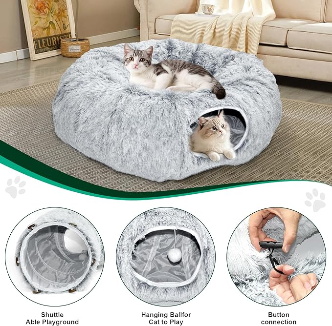 Multifunctional Cat Tunnel Toy - XL Interactive Cat Play Tunnel with Climbing Holes and Thick Resting Mat, Ideal for Mult Homes and Extended Playtime