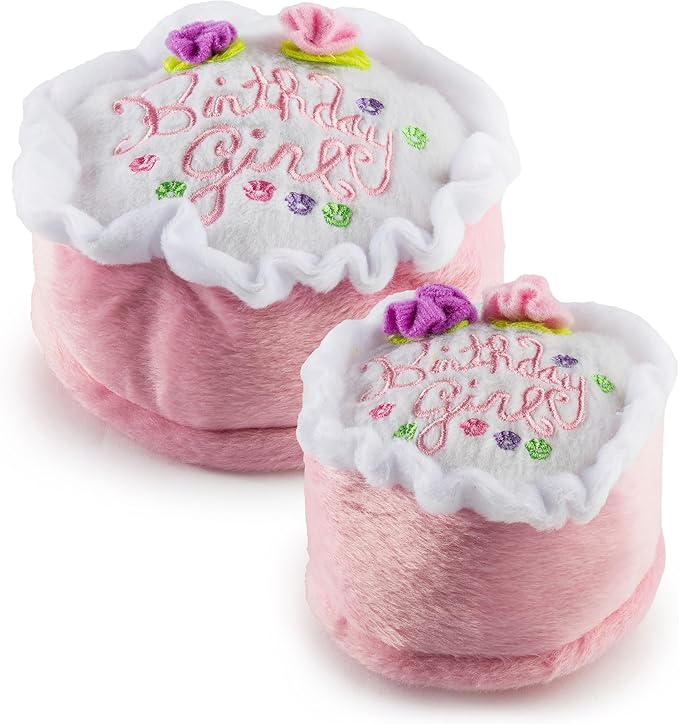 Haute Diggity Dog Birthday Girl Cake, Plush Designer Dog Toys with Interactive Squeaker, Stimulating Pet Enrichment, Machine-Washable & Safe Materials for All Breeds, Size Large
