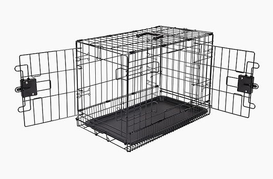 Amazon Basics Durable,Foldable Metal Wire Dog Crate with Tray, Double Door, Divider, 22 x 13 x 16 in, Black