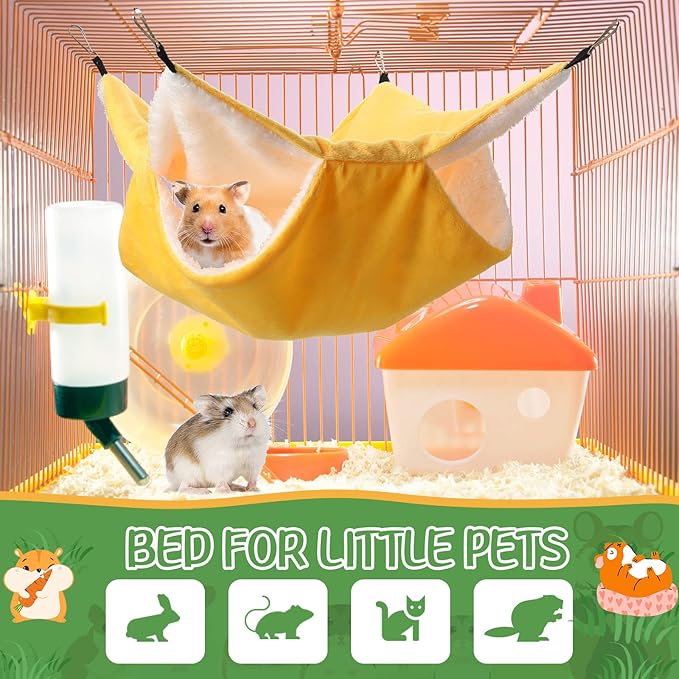 Nuogo 4 Pcs Rat Hammock for Cage Small Animal Hanging Ferret Hammocks for Rat Accessories Double Layer Ferret Bed for Guinea Pig Squirrel Chinchilla Playing and Sleeping(Classical)