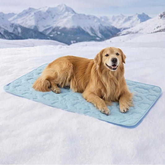 LE SURE Dog Cooling Mat for Extra Large Dogs -Q-Max>0.5 XXL Breathable Thin Cool Crate Pad with Chill Cold Fiber and Mesh Base Design, Portable Washable Pet Kennel Mat for Summer, 48x30,Blue