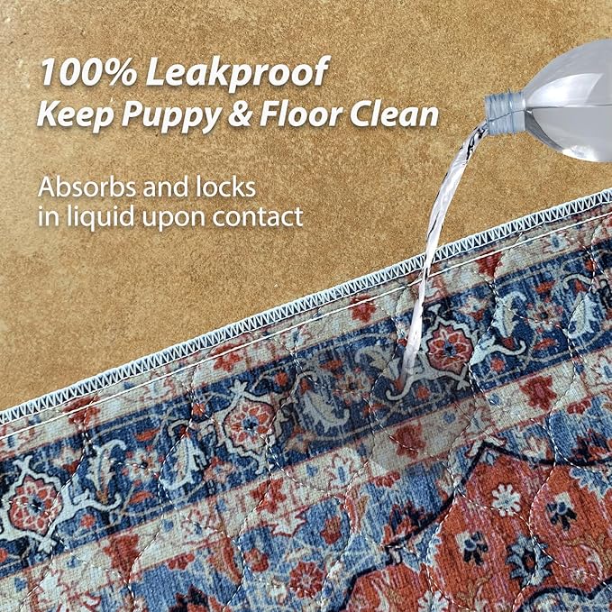 nunubaby Washable Pee Pads for Dogs, Stylish, Non-Slip and Leak-Proof Pee Pads. Reusable Potty Pads for Dogs for Crates and Floors.(Red/Floral, 48" x48" )