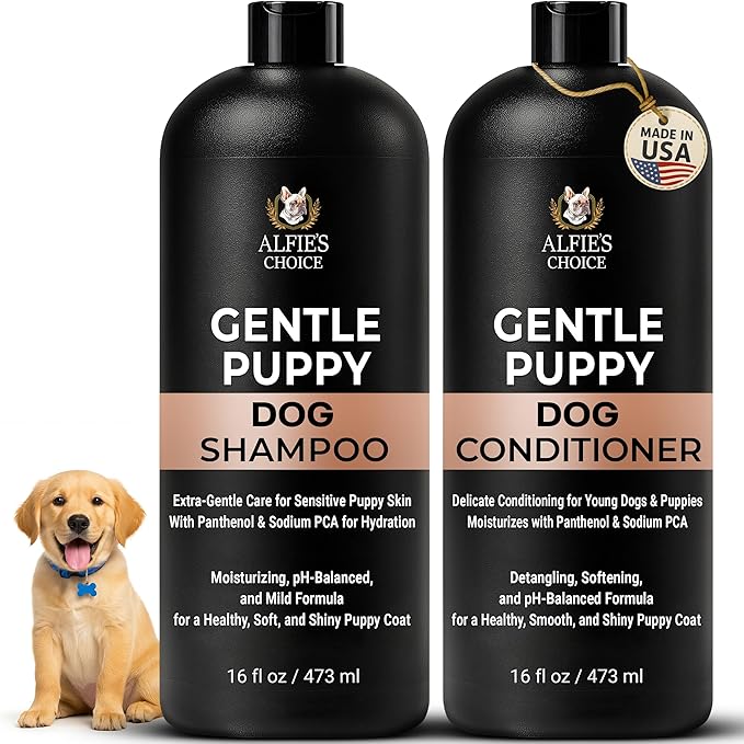 ALFIE'S CHOICE Puppy Shampoo and Conditioner Set | 16 fl oz Each | for Sensitive & Itchy Skin | Puppies, Adults & All Breeds of Dogs