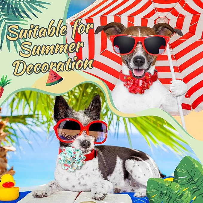 50 Pcs Summer Flowers for Dog Collars Bulk Hawaiian Dog Flower Collar Accessory Pet Bow Ties for Puppy Cat Grooming Charms Accessories Summer Fruits Beach Party Costume