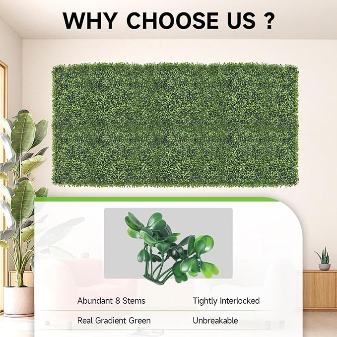 Artificial Grass Wall Panels, 16 PCS 10"x10" Boxwood Hedge Wall Panels with 100 Zip Ties, Boxwood Panels Backdrop for Outdoor Indoor Decorative Garden Fences Backyard Patio Privacy Hedge