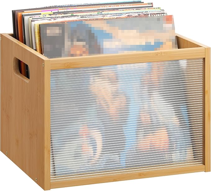 GHWIE Record Storage Holder LP Record Storage ，Visible Record Holder Crate with Handle，Great for Storing Vinyl Records/Albums, Folders, Books, Toys and Clothes