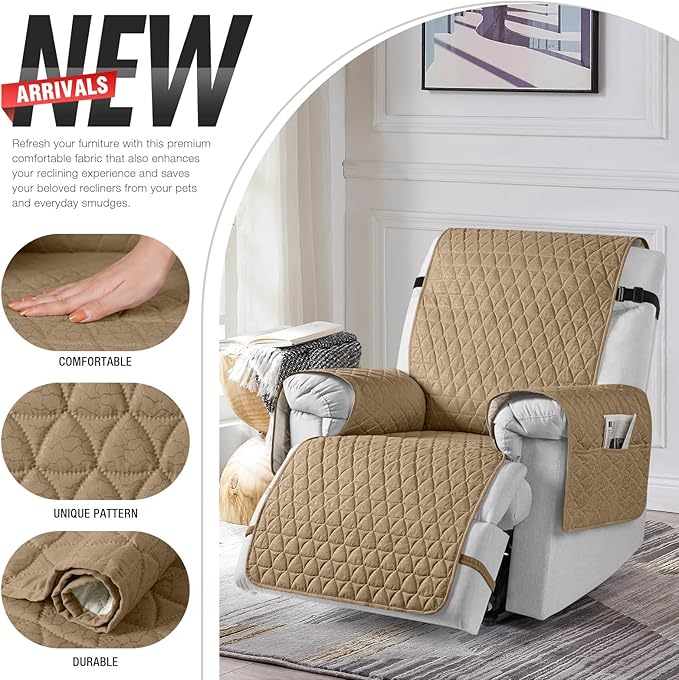 TAOCOCO 100% Waterproof Recliner Cover - Recliner Cover with Non-Slip Granule, Recliner Chair Covers with Elastic Band, Recliner Chair Covers for Reclining Chair(Camel, Large-28'')