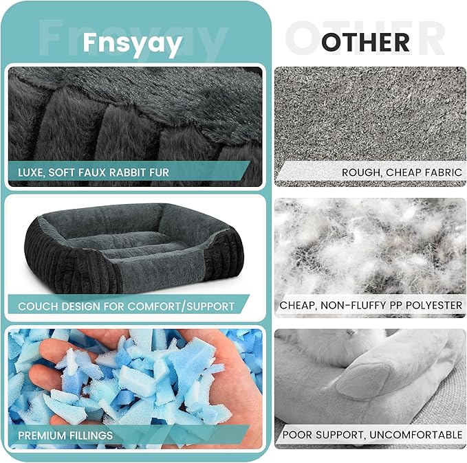 Dog Beds for Medium Dogs 32x24 Inch, Comfort-Sided Orthopedic Dog Bed Couch with Breathable Shredded Memory Foam, Faux Rabbit Fur Pet Bed, Non-Detachable, Non-Slip, Machine Washable