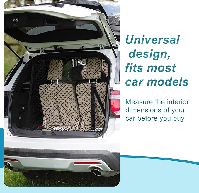 Dog Car Net Barrier, with Hook, Pet Barrier Car Net, for SUV Pickup Small Car, Mesh Dog Car Net Barrier, Black, 51.18"x35.43"