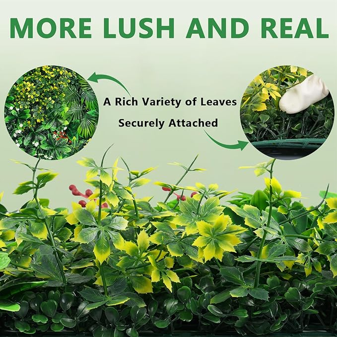 Artificial Grass Wall Panels, 20''x20'' 12pcs Boxwood Wall Panels with Tropical Leaves, Faux Greenery Privacy Fence Screen, Grass Backdrop for Outdoor Indoor Garden Birthday Wedding Decor