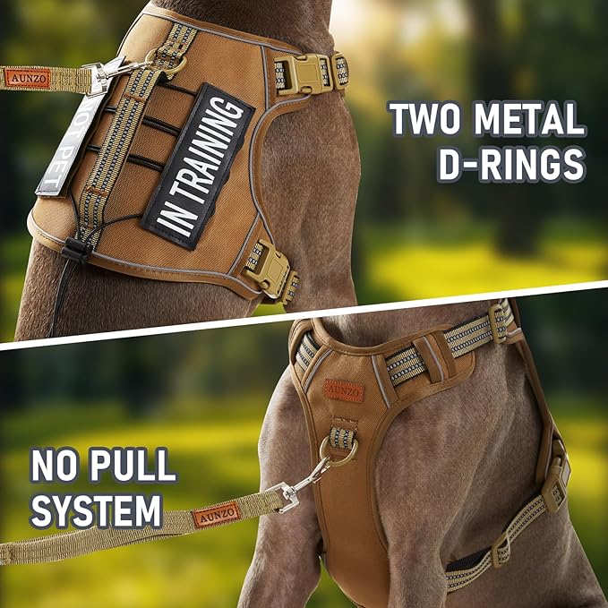 Non Pulling Tactical Dog Harness for Medium Dogs, Adjustable Reflective Harness Vest with Handle, for Working Training Hiking Walking, Escape Proof Army Green Pet Vest for M Sized Dog