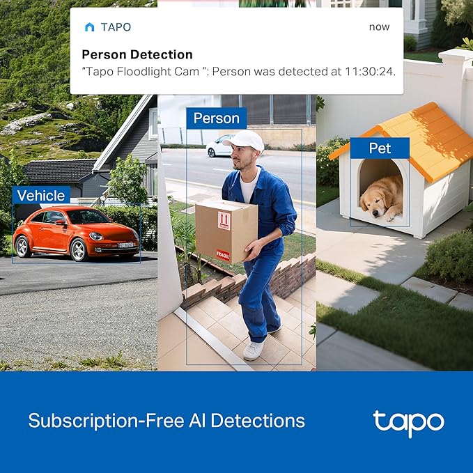 Tapo 2K Outdoor Pan/Tilt Wireless Floodlight Security Camera - Battery Power with Solar, 360º AI Motion Tracking, Person/Vehicle Detection, Subscription-Free Local Storage or Optional Cloud, C615F KIT