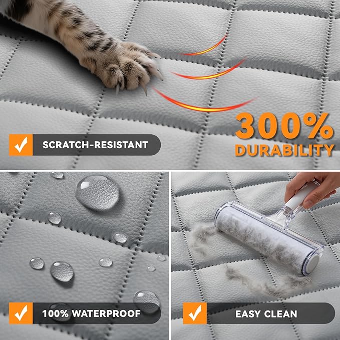 Dog Truck Seat Cover for Back Seat,Waterproof Back Seat Cover for Truck,Heavy-Duty Scratchproof Pu Leather Bench Seat Covers for Trucks Ford F-Series/Chevrolet Silverado/Ram/Jeeps (Grey, X-Large)