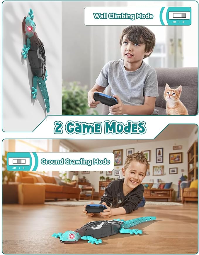 Rc Wall Climbing Gecko Toys for Kids Age3+, Blue Wall Crawler Gecko,Remote Control Car, Electric Lizard with Led Glowing Eyes,Easter Basket Stuffers,Cool Toys Easter Birthday Gifts for Boys Girls