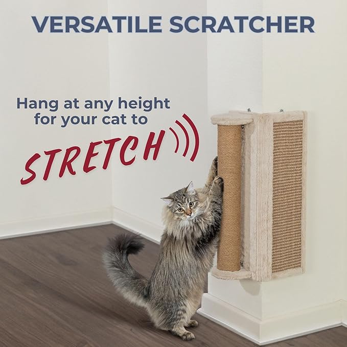 Trixie Wall Mounted Corner Scratching Board with Extra Post – Vertical Sisal Rope Pad for Indoor Cats – Easy-Install Corner Scratch Pad – Beige, 5.9 x 5.9 x 19.7 in