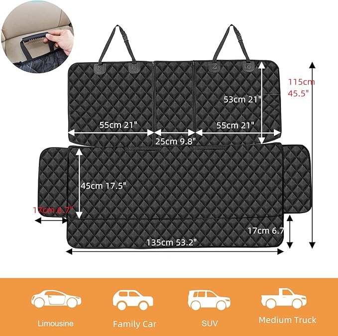 Dog Car Seat Cover for Back Seat Cover for Kids ISOFIX Car Seat Protector for Dogs Nonslip Water Proof Universal Fit Dog Car Seat Cover for Truck SUV(Large,Black)