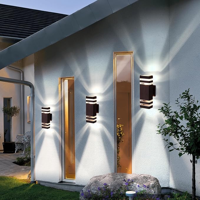 tewei Outdoor Wall Lights, Modern Exterior Light Fixture Wall Mount, Brown Outdoor Lights for House, Waterproof Aluminum Up and Down Outside Porch Lights for Garage, 2 Pack