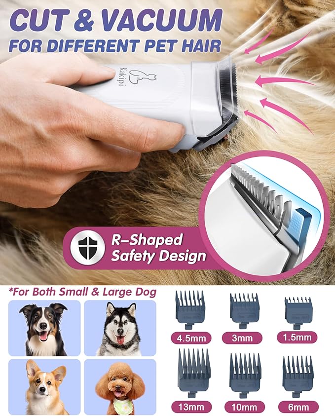 Dog Grooming Kit & Vacuum, Professional Pet Grooming Vacuum with Shedding Brush, Dog Clippers, Dog Dryer and Cleaner, 1.5L Dust Cup Pet Grooming Kit for Dogs, Cats, Quiet, 2 Filters
